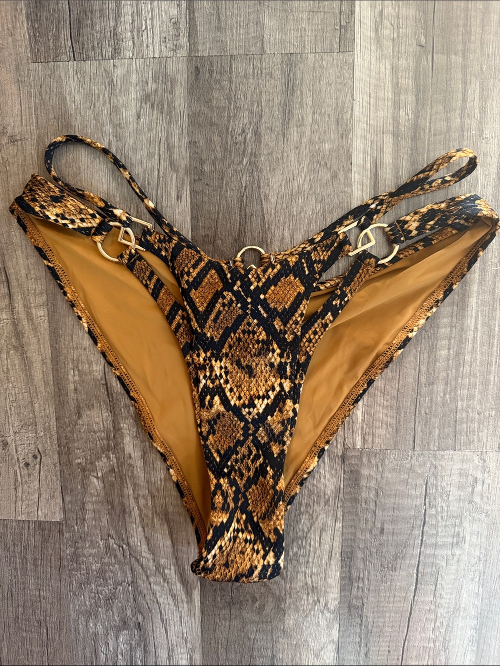 Honey Birdette Snake Print Bikini Bottom in Black and Mustard NWOT